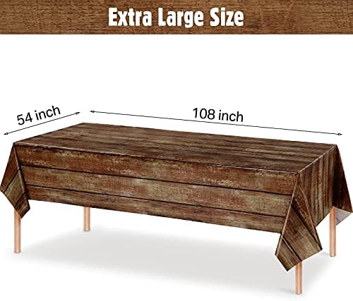 Irenare Rustic Plastic Table Covers 3 Pcs 54x108 Inches Brown Wood Grain