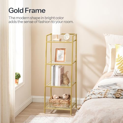 HOOBRO 4 Tier Gold Glass Shelf Stand for Bathroom