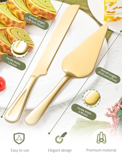 FTAKRY 13-Inch Cake Cutting Set with Server Gold