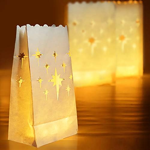 Homemory White Luminary Bags with Stars Design 24