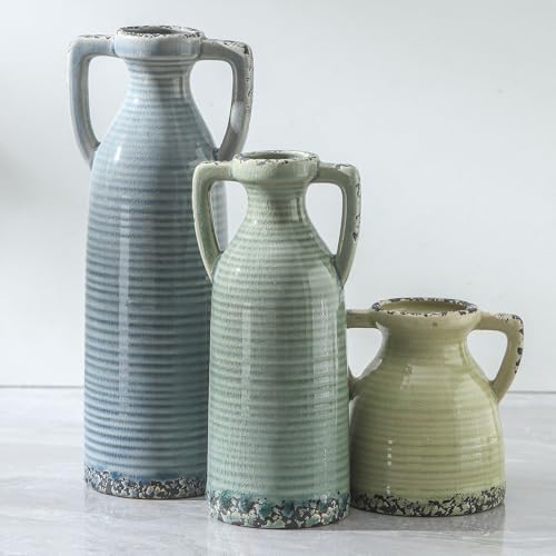 Lyeec Ceramic Vase Set of 3 with Handles