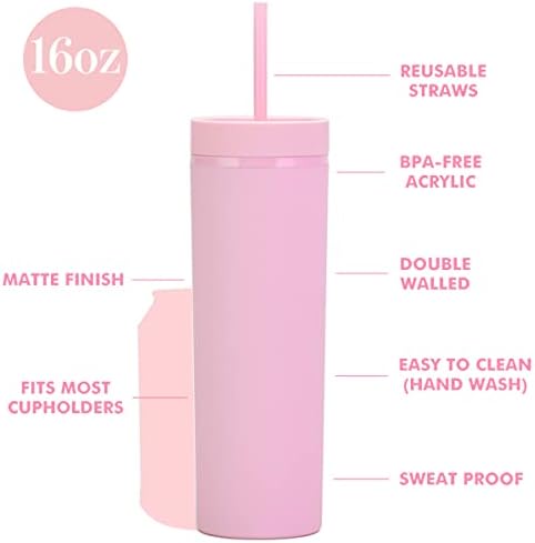 Essasea Matte Skinny Tumblers with Lids and Straws 16oz
