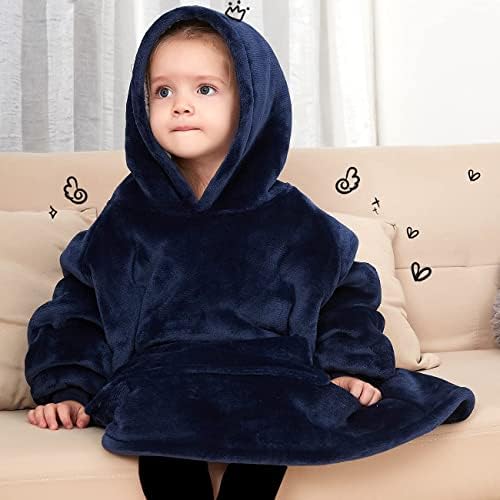 KFUBUO Wearable Blanket Hoodie for Kids 2-6 Years Navy