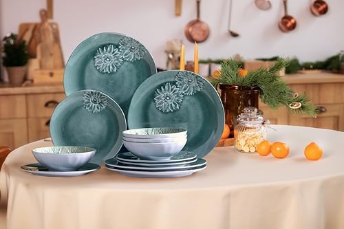 Artworld Lotus Turquoise Fade 12PCS Melamine Dinnerware Set