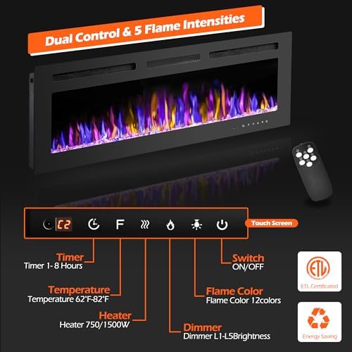 50 Inch Electric Fireplace With Remote Control and Crystal Logs