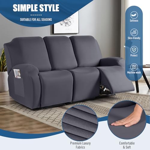 TAOCOCO 3-Piece Recliner Sofa Slipcover Dark Gray