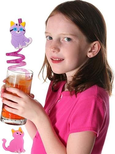 24 Pack Cat Pattern Reusable Plastic Straws for Parties