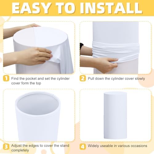 FOTSHARER 3 Pcs White Spandex Cylinder Stand Covers for Events