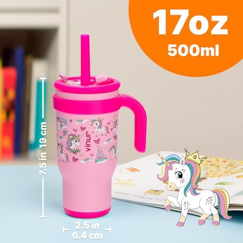 VINUR Kids Insulated Tumbler with Handle 17 oz Vacuum Straw Mug