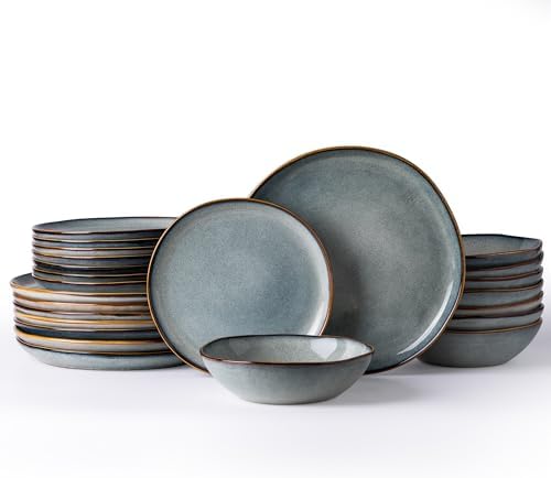 AmorArc Ceramic Dinnerware Set 36Pcs Handmade Reactive Glaze Plates and Bowls