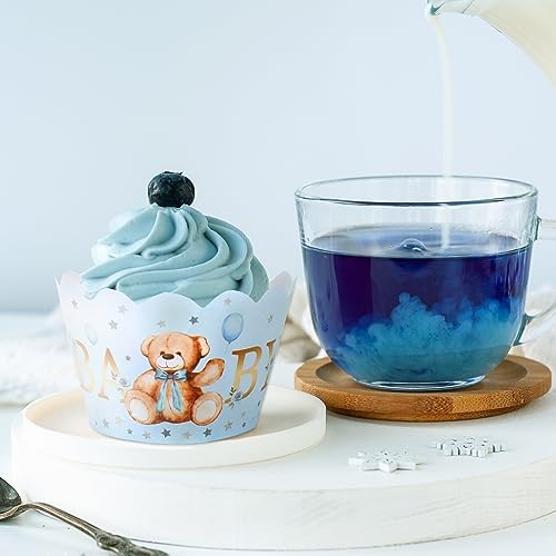 Whaline 36Pcs Blue Bear Cupcake Wrappers Baking Liners