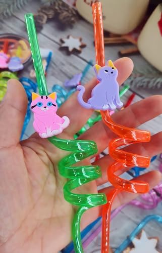 20 Reusable Plastic Straws with Cat Designs