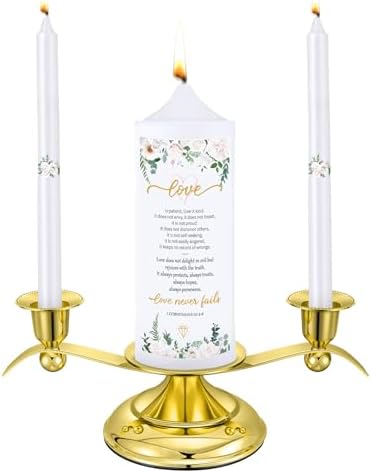 Landhoow 3 Unity Floral Candles Wedding Set with Gold Holder