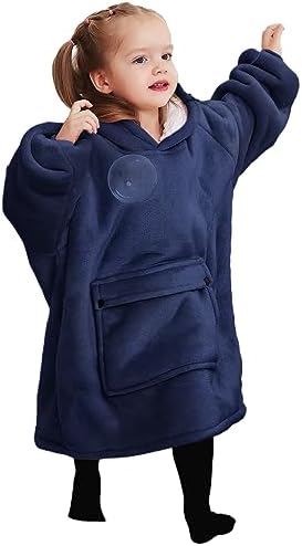 KFUBUO Wearable Blanket Hoodie for Kids 2-6 Years Navy