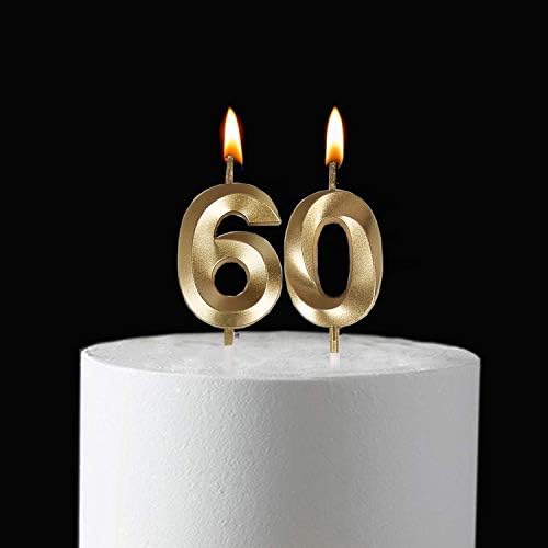 Bailym 60th Birthday Gold Number Candles Cake Topper