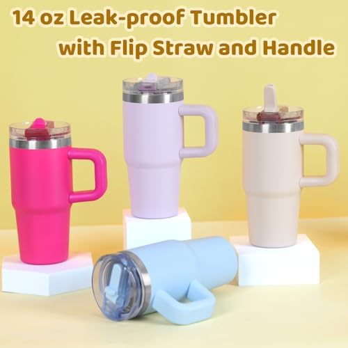 14 oz Leak Proof Flip Straw Tumbler for Kids Hot Pink