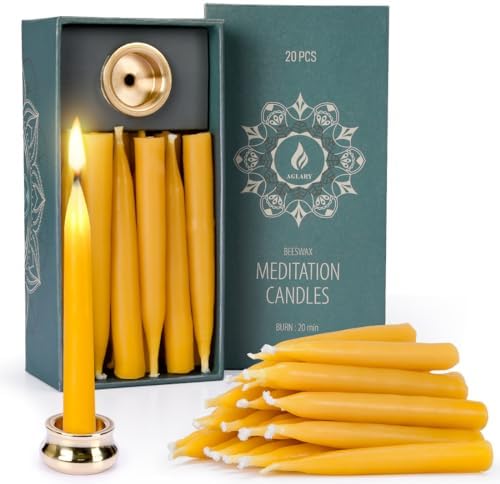 20 Pure Beeswax Candles with Brass Holders