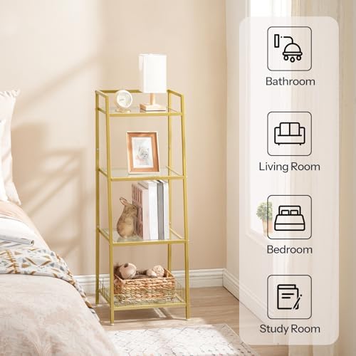 HOOBRO 4 Tier Gold Glass Shelf Stand for Bathroom
