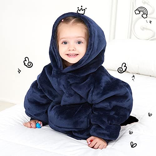 KFUBUO Wearable Blanket Hoodie for Kids 2-6 Years Navy