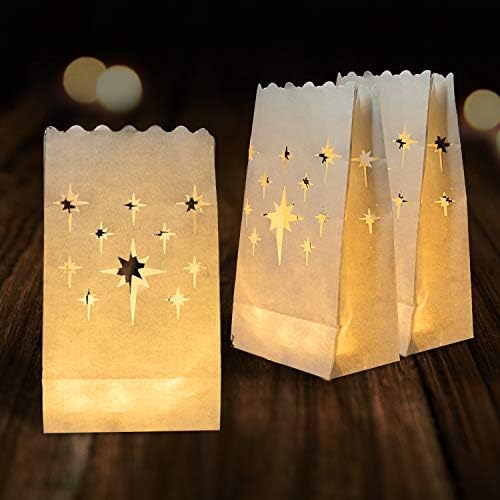 Homemory White Luminary Bags with Stars Design 24