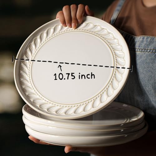 Artena Large Ceramic Dinner Plates Set Of 4 Willow Leaf