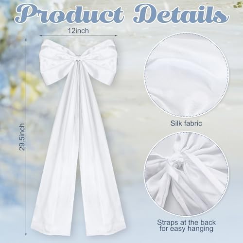 12 Pack White Wedding Pew Bows with Long Tails