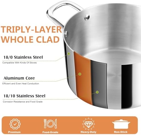8 Qt Stainless Steel Stock Pot with Glass Lid