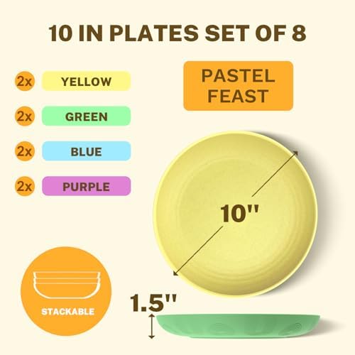 SINOGE 10 Inch Wheat Straw Dinner Plates Set of 8