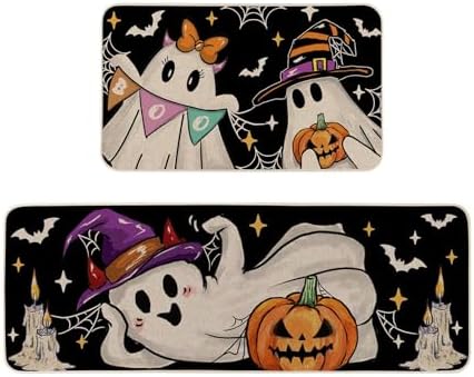 Witch Ghost Halloween Kitchen Rugs Set of 2