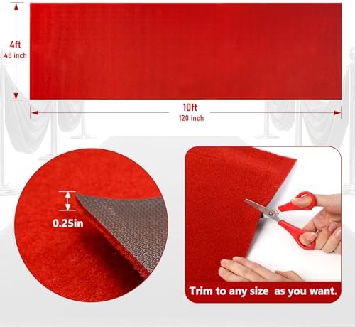 4ft x 10ft Extra Thick Red Carpet Runner for Party and Events