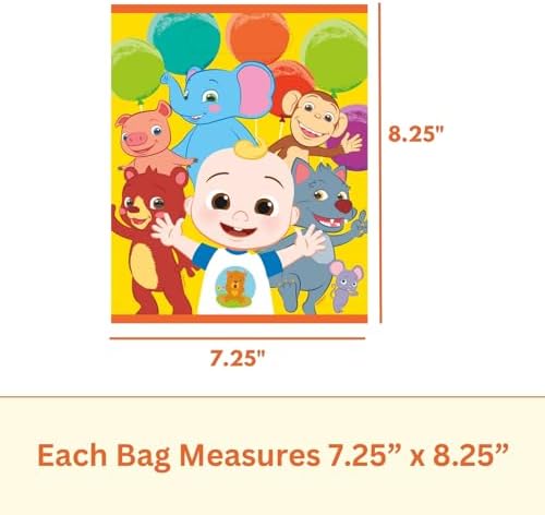 Unique Cocomelon Goodie Bags Set - 24 Plastic Party Favor Bags