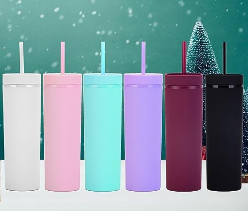 Essasea Matte Skinny Tumblers with Lids and Straws 16oz