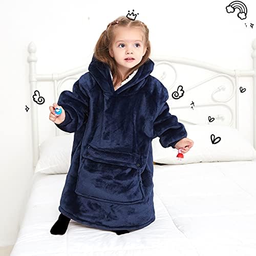 KFUBUO Wearable Blanket Hoodie for Kids 2-6 Years Navy