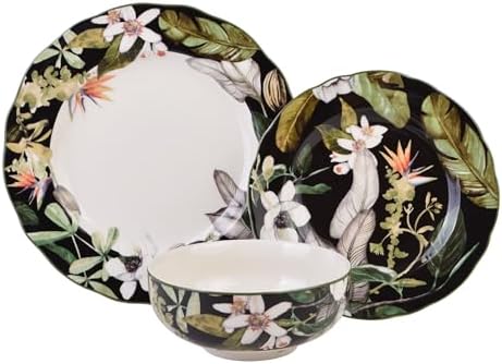 222 Fifth Borneo Black 12-Piece Dinnerware Set
