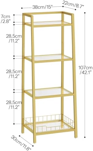 HOOBRO 4 Tier Gold Glass Shelf Stand for Bathroom