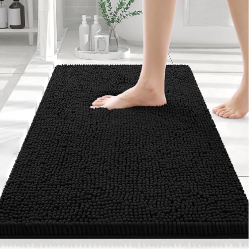 Smiry Luxury Chenille Bath Rug 30x20 Black