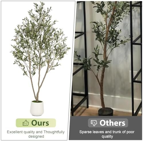 Vivatrees 6FT Artificial Olive Tree with White Planter