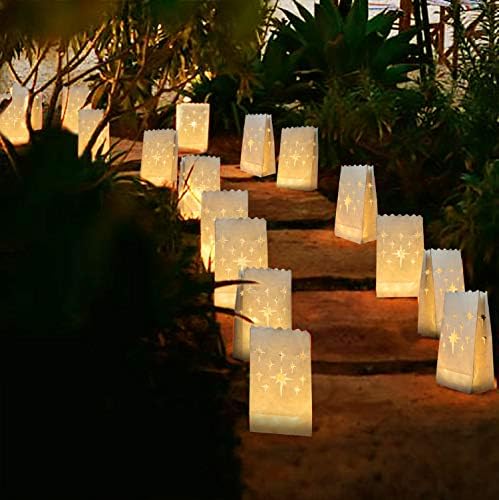 Homemory White Luminary Bags with Stars Design 24