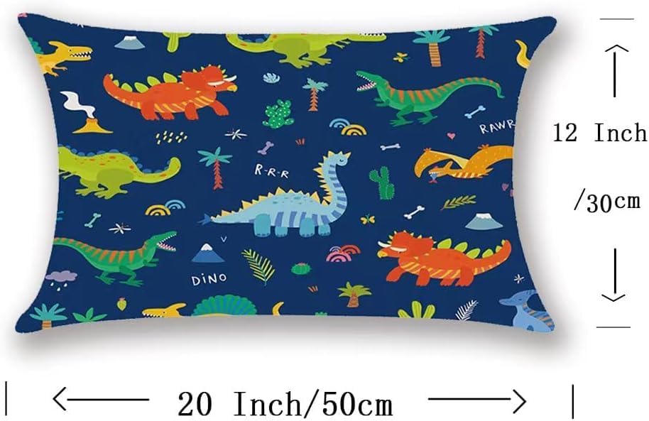 Dinosaur Linen Lumbar Pillow Covers 12x20 Inches