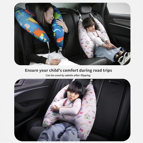 Travel Pillow for Kids 6 Years Old Dinosaur Cartoon Seatbelt Support