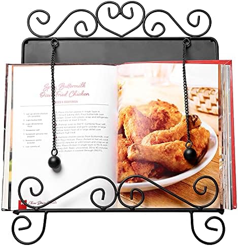 MyGift Black Metal Cookbook Stand with Heart Design