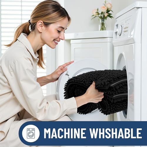 Smiry Luxury Chenille Bath Rug 30x20 Black