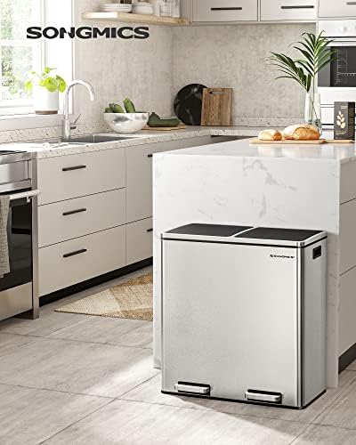 SONGMICS Trash Can with 2 Compartments and Hinged Lids