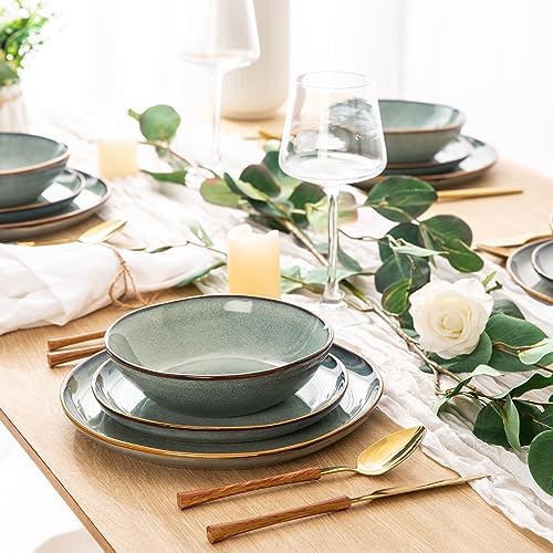 AmorArc Ceramic Dinnerware Set 36Pcs Handmade Reactive Glaze Plates and Bowls