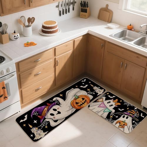 Witch Ghost Halloween Kitchen Rugs Set of 2