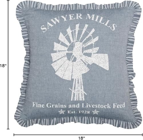 VHC Brands Sawyer Mill Windmill Blue Chambray Square Pillow 18x18