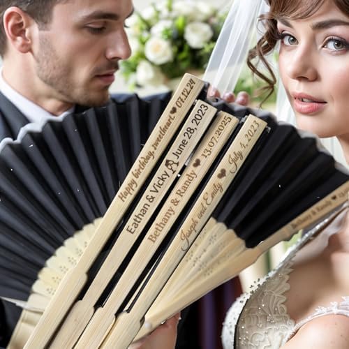 5Pcs Silk Folding Hand Fans Custom Wedding Gift Bridal Party Favors