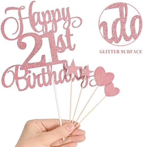 21st Birthday Cake Toppers Set with Glitter Decorations Rose Gold