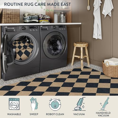 Lahome Checkered Jute Look Runner Rug 2x8 Non Slip Washable