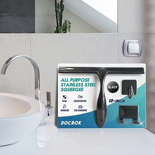 Docrok 10 Inch All-Purpose Shower Squeegee with 2 Hooks